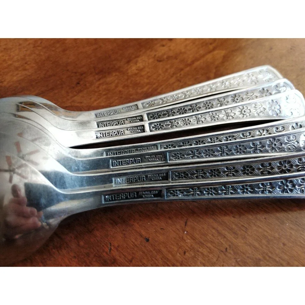 Interpur FLORENZ Stainless Flatware MCM Korea Lot 7x Table Dinner Spoon 7.25